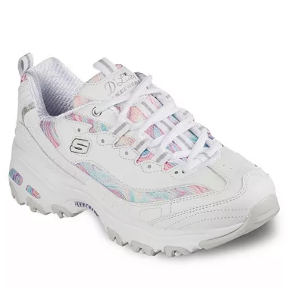 Skechers D’Lites white whimsical dream sneakers 10w wide 10 new